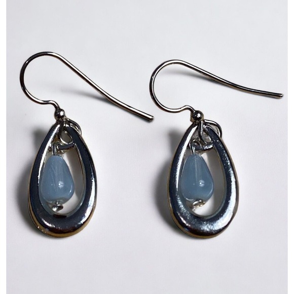 Silver Tone Moonstone Dangle Earrings - Picture 1 of 5
